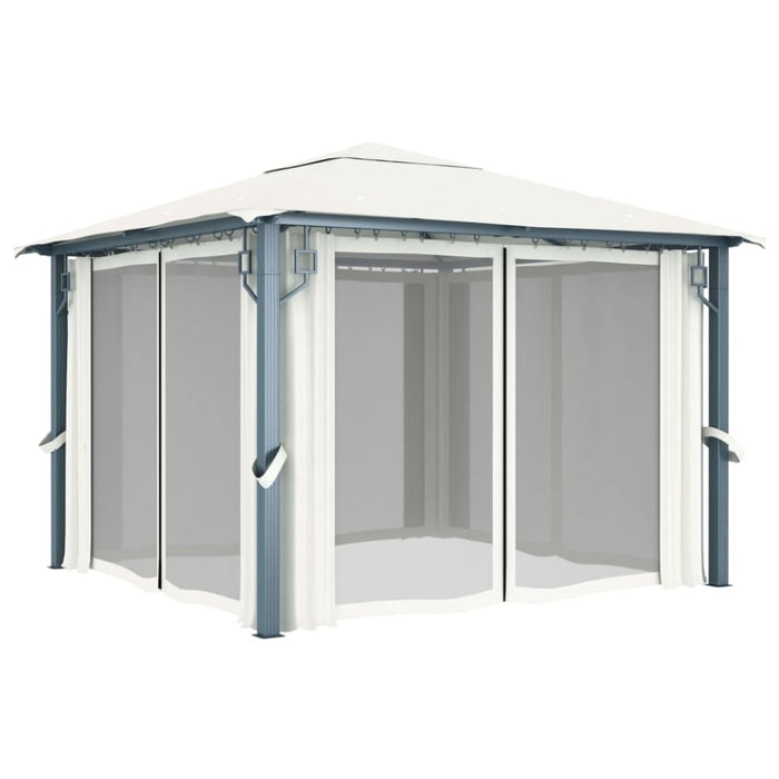 Gazebo with Curtain 300x300 Cm Cream Aluminium Anbax