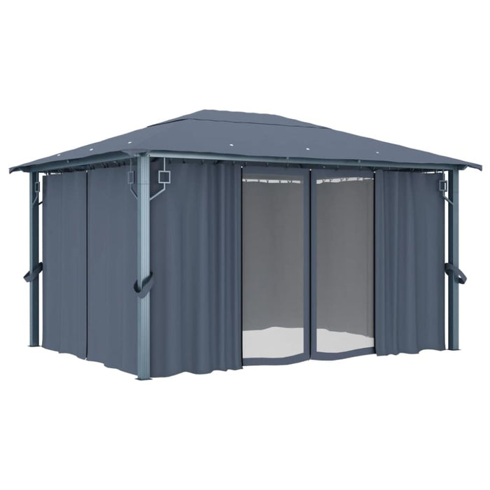 Gazebo with Curtain 400x300 Cm Anthracite Aluminium Anbap