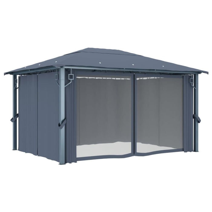 Gazebo with Curtain 400x300 Cm Anthracite Aluminium Anbap
