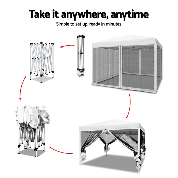 Gazebo Pop Up Marquee 3x3 Wedding Side Mesh Wall Outdoor