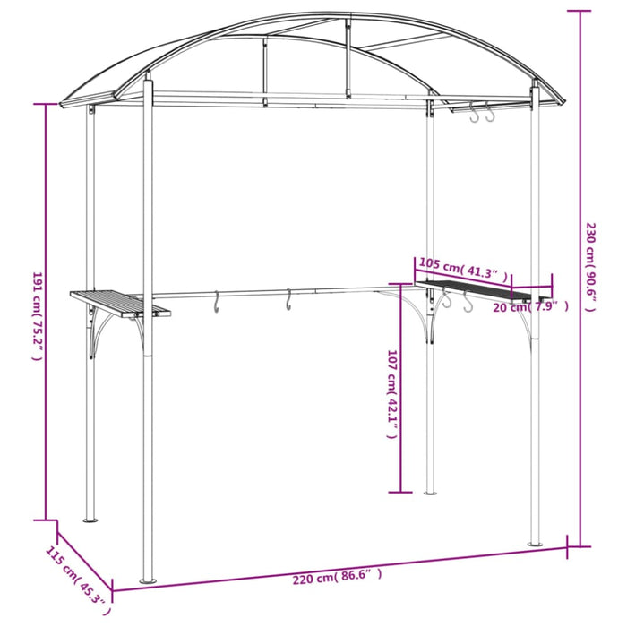 Bbq Gazebo With Side Shelves Anthracite 220x115x230 Cm Steel