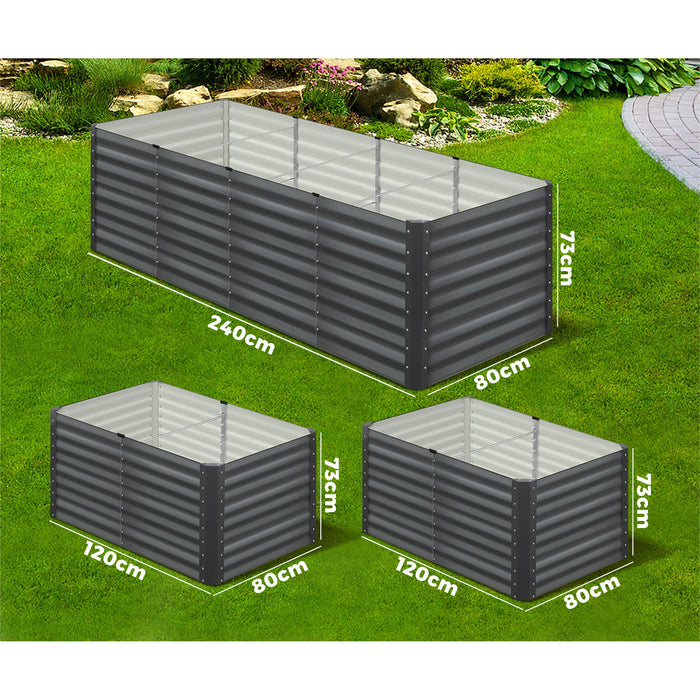 X2 Garden Bed Kits Raised Vegetable Planter Galvanised Steel 240X80X73Cm