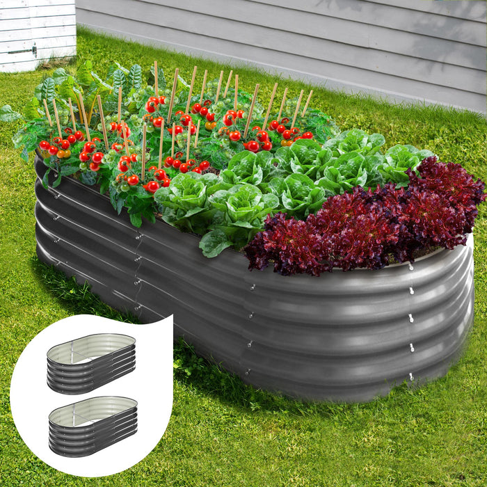 X2 Garden Bed Oval Galvanised Raised Steel Vegetable Planter 160X80X42Cm