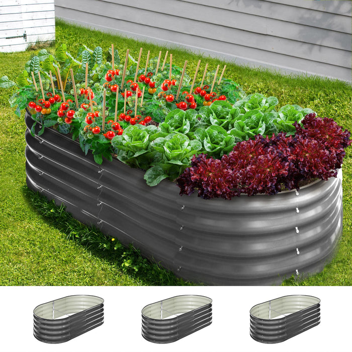 X3 Garden Bed Oval Galvanised Raised Steel Vegetable Planter 160X80X42Cm