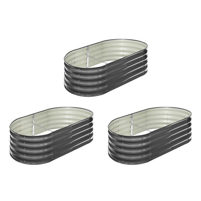 X3 Garden Bed Oval Galvanised Raised Steel Vegetable Planter 160X80X42Cm