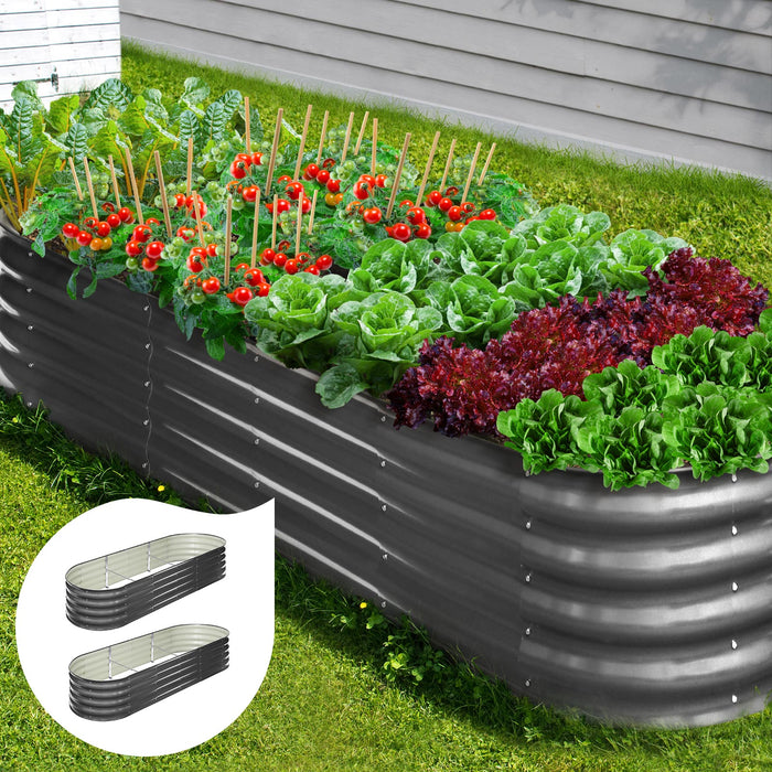 X2 Galvanised Raised Garden Bed Steel Instant Planter Oval 240X80X42Cm