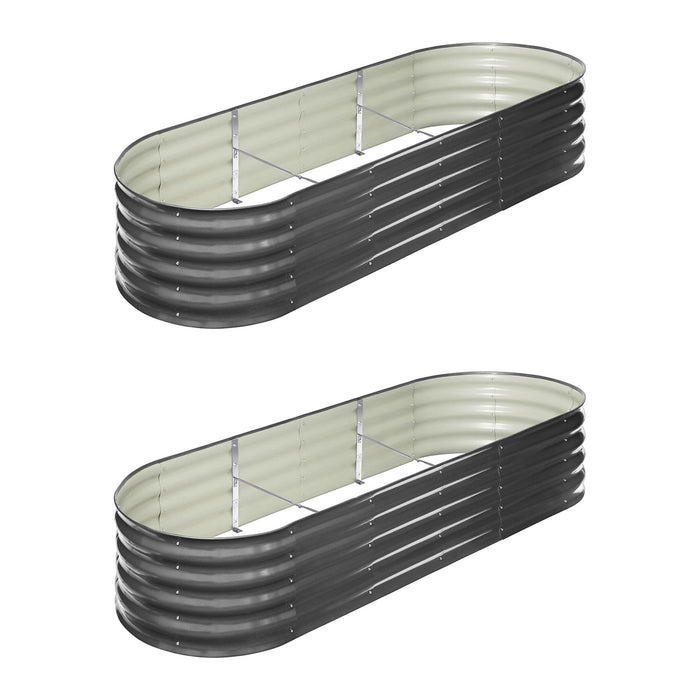 X2 Galvanised Raised Garden Bed Steel Instant Planter Oval 240X80X42Cm