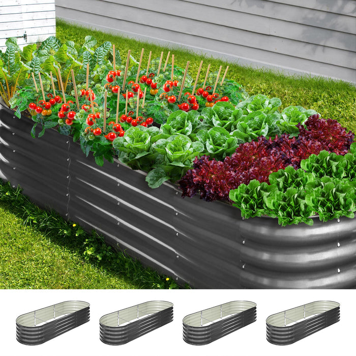 4X Galvanised Raised Garden Bed Steel Instant Planter Oval 240X80X42Cm