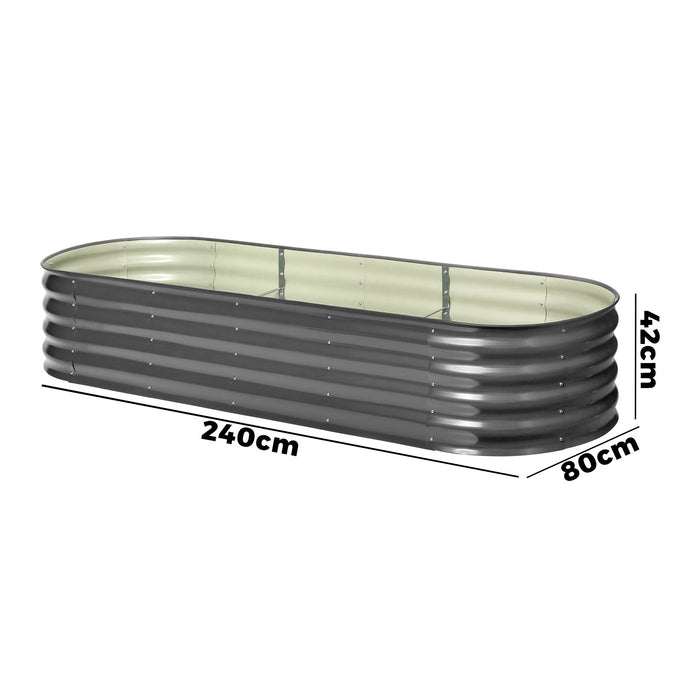 4X Galvanised Raised Garden Bed Steel Instant Planter Oval 240X80X42Cm
