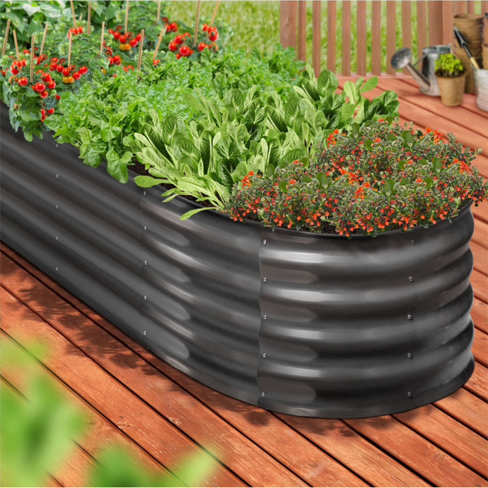 X2 Galvanised Raised Garden Bed Steel Instant Planter Oval 320X80X42Cm