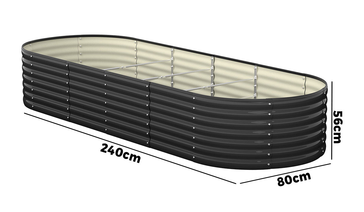 X4 Raised Garden Bed Kit Planter Oval Galvanised Steel 240Cmx80Cmx56Cm