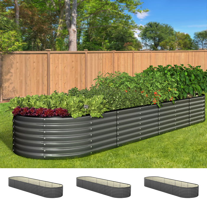 X3 Galvanised Raised Garden Bed Steel Instant Planter Oval 320X80X42Cm