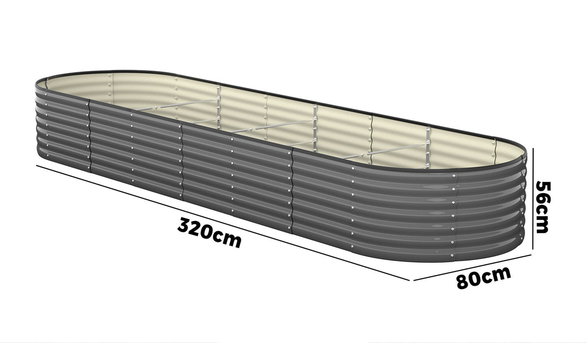 X3 Galvanised Raised Garden Bed Steel Instant Planter Oval 320X80X42Cm