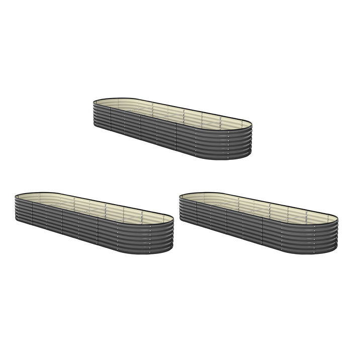 X3 Galvanised Raised Garden Bed Steel Instant Planter Oval 320X80X42Cm