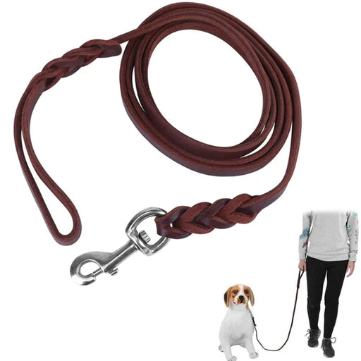 Genuine Leather Dog Leash Strong No Tangle Cowhide Safety