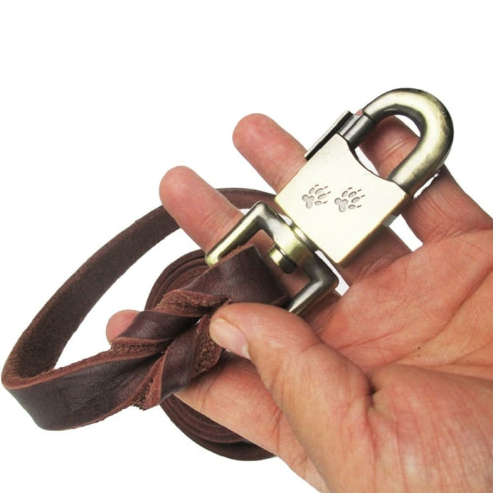 Genuine Leather Dog Leash with Strong Metal Hook
