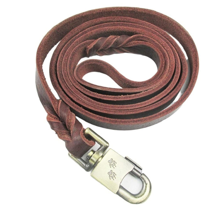 Genuine Leather Dog Leash with Strong Metal Hook