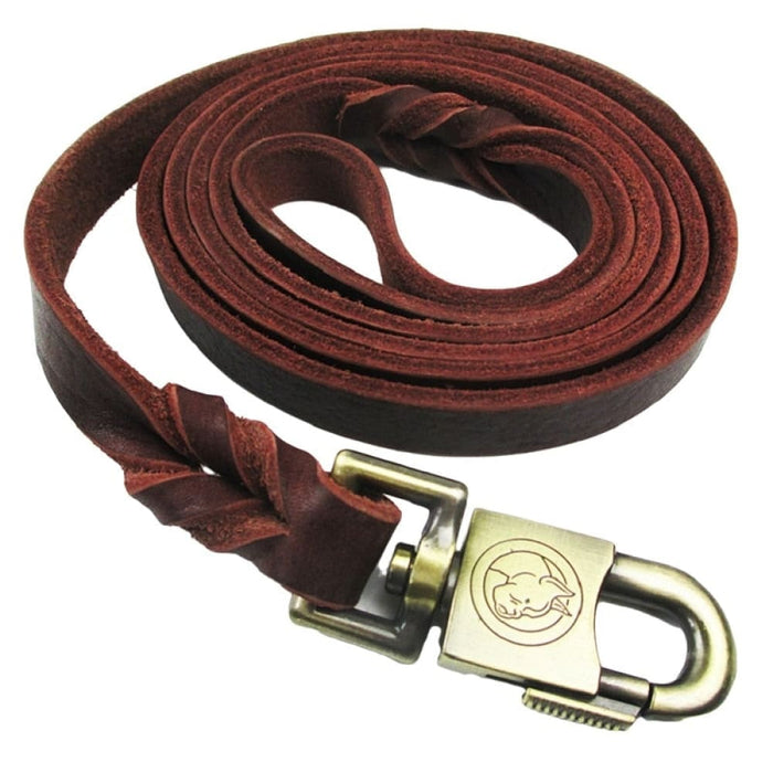 Genuine Leather Dog Leash with Strong Metal Hook