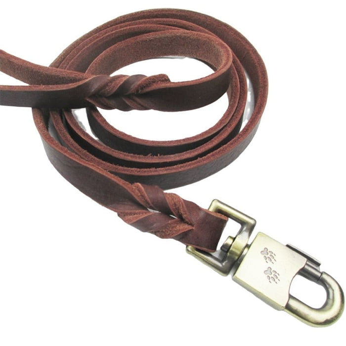 Genuine Leather Dog Leash with Strong Metal Hook