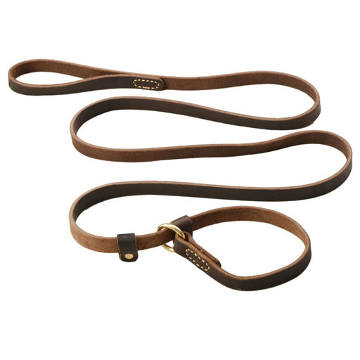 Genuine Leather Long Dog Leash - Brown