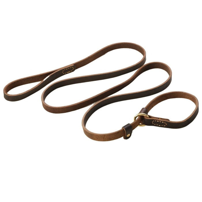 Genuine Leather Long Dog Leash - Brown