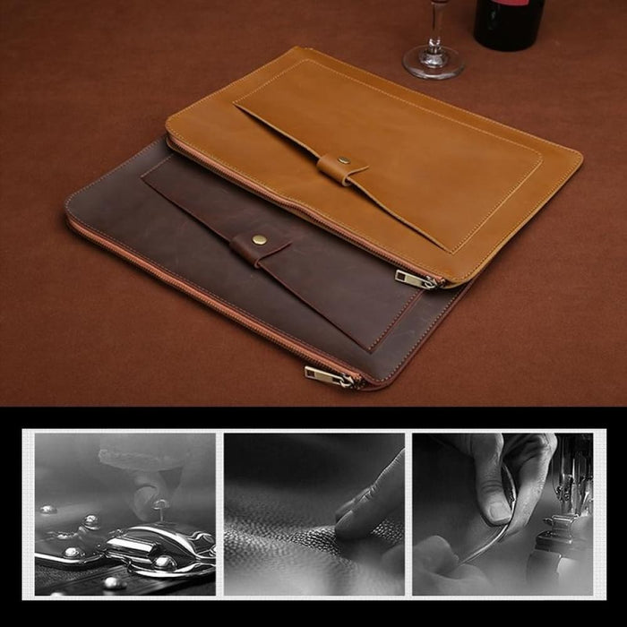 Genuine Leather Zipper Laptop Tablet Bag For Macbook