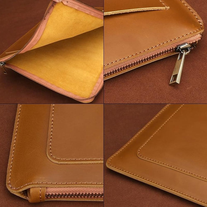 Genuine Leather Zipper Laptop Tablet Bag For Macbook