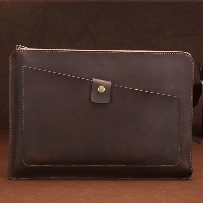 Genuine Leather Zipper Laptop Tablet Bag For Macbook