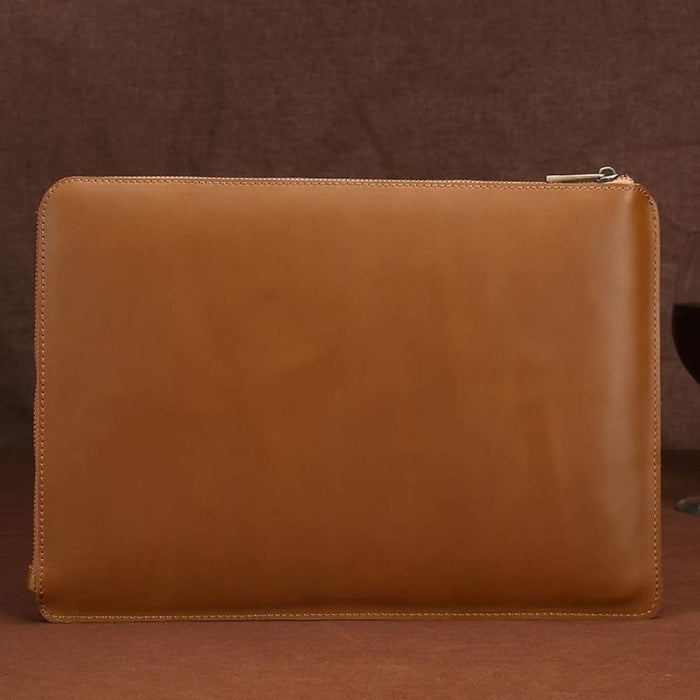 Genuine Leather Zipper Laptop Tablet Bag For Macbook