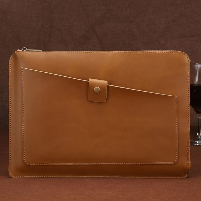 Genuine Leather Zipper Laptop Tablet Bag For Macbook
