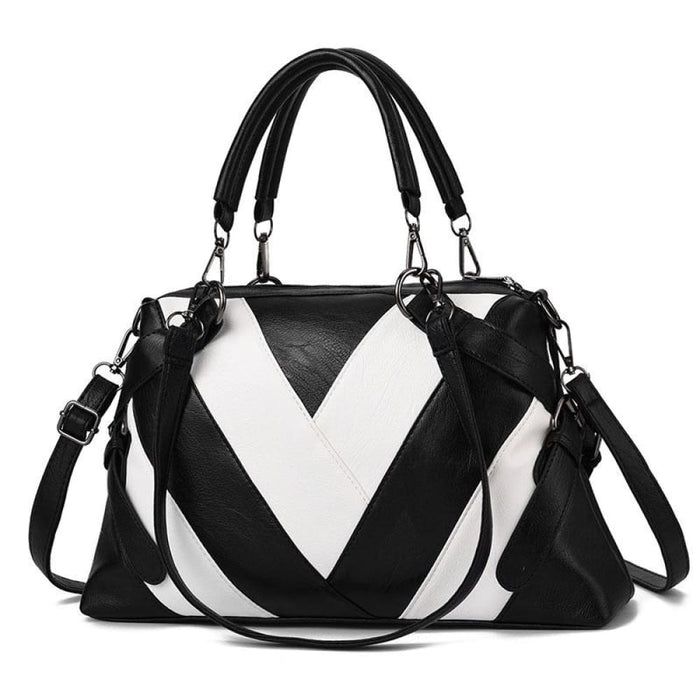 Geometric Colorblock Soft Leather Handbag