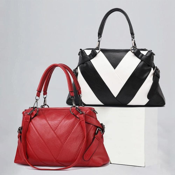 Geometric Colorblock Soft Leather Handbag