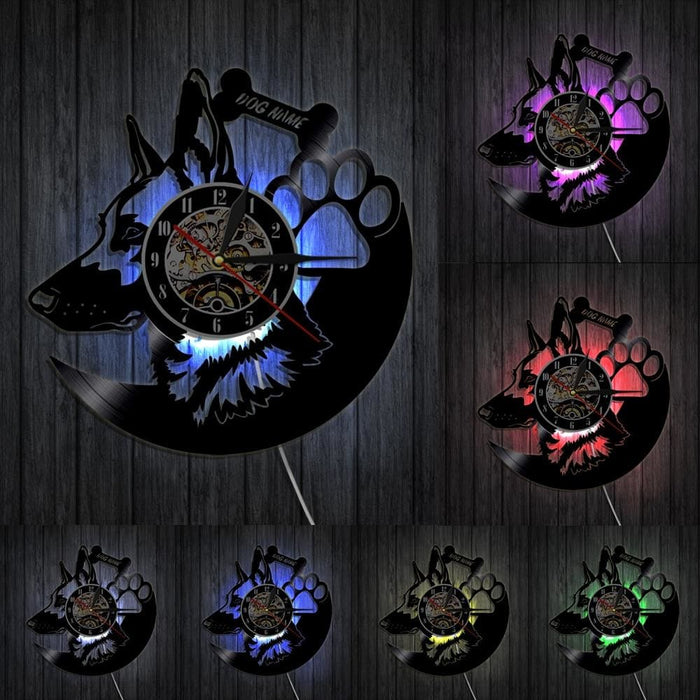 German Shepherd Dog Led Vinyl Record Wall Clock Home Decor