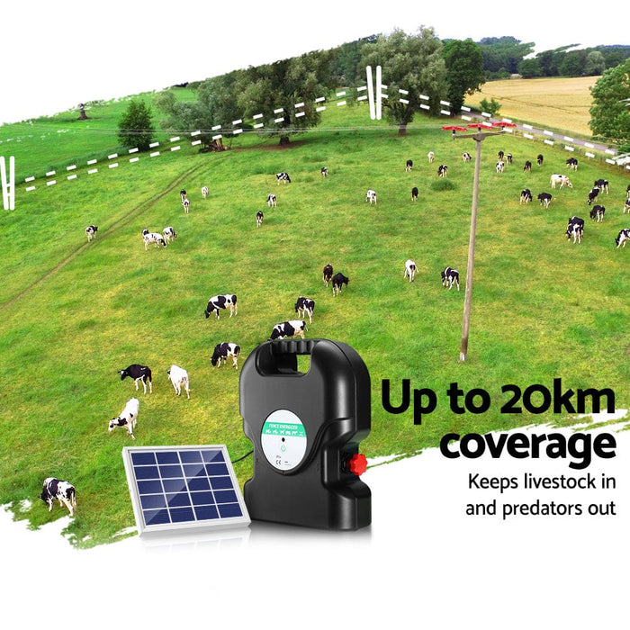 Giantz 20km Electric Fence Energiser Solar Energizer