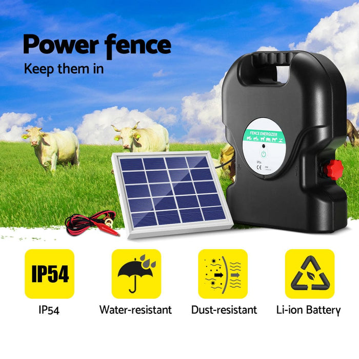 Giantz 20km Electric Fence Energiser Solar Energizer
