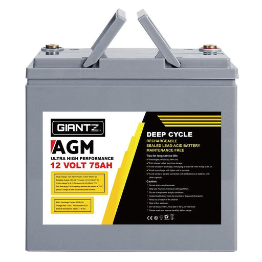 Giantz 75ah Deep Cycle Battery 12v Agm Marine Sealed Power