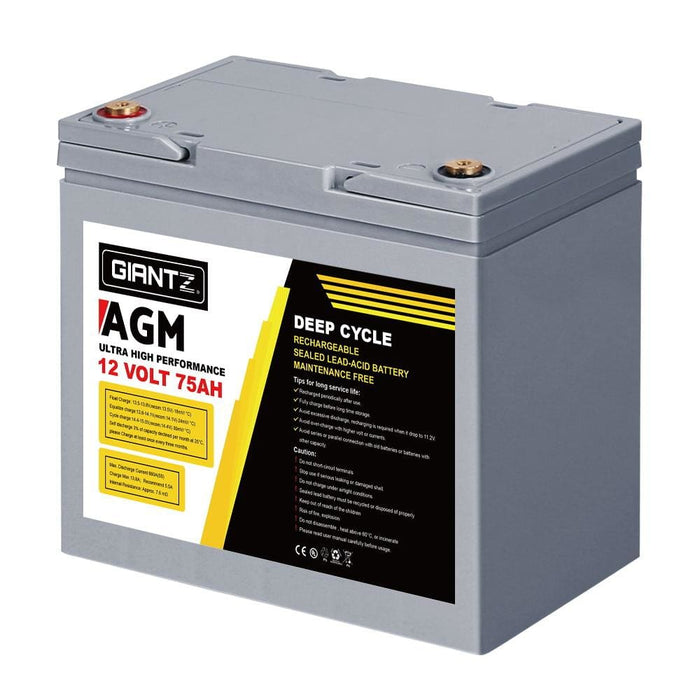 Giantz 75ah Deep Cycle Battery 12v Agm Marine Sealed Power