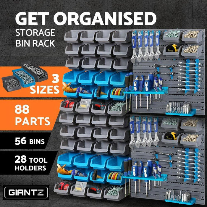 Giantz 88 Parts Wall-mounted Storage Bin Rack Tool Garage
