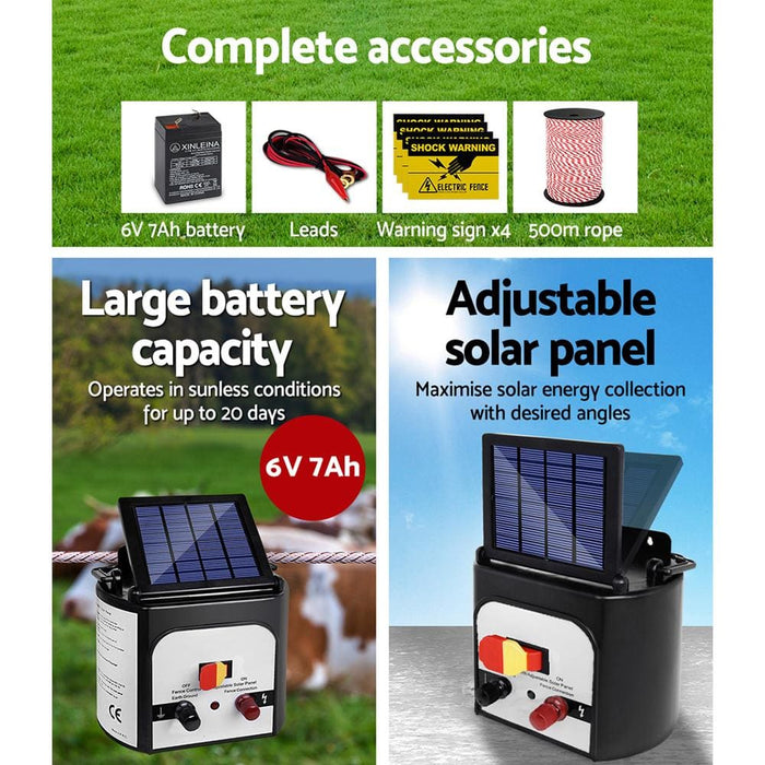 Giantz Electric Fence Energiser 8km Solar Powered Charger