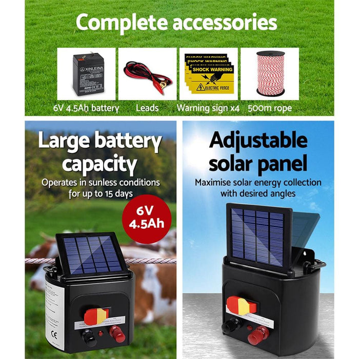 Giantz Electric Fence Energiser 5km Solar Powered Charger