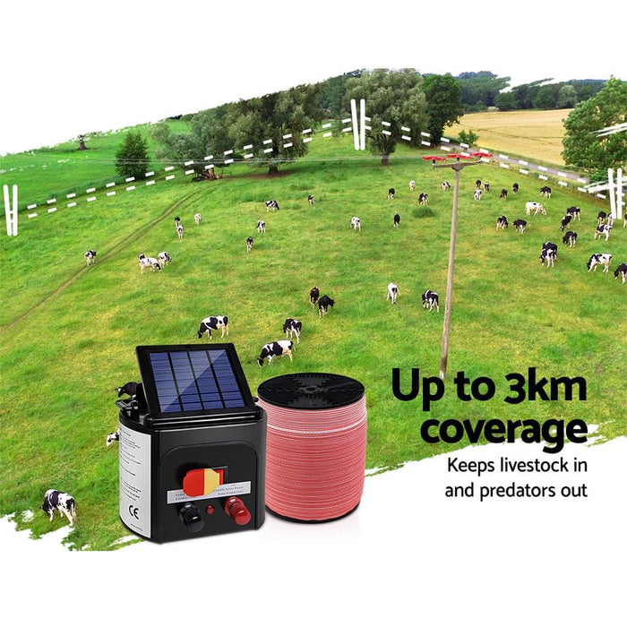 Giantz Electric Fence Energiser 3km Solar Powered Energizer