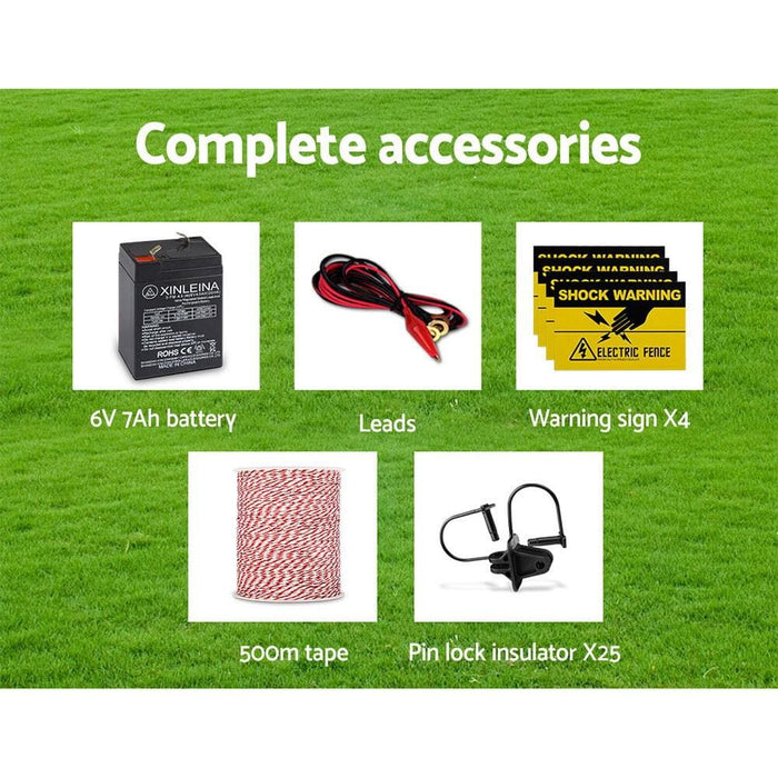 Giantz 8km Solar Electric Fence Energiser Charger with 500m