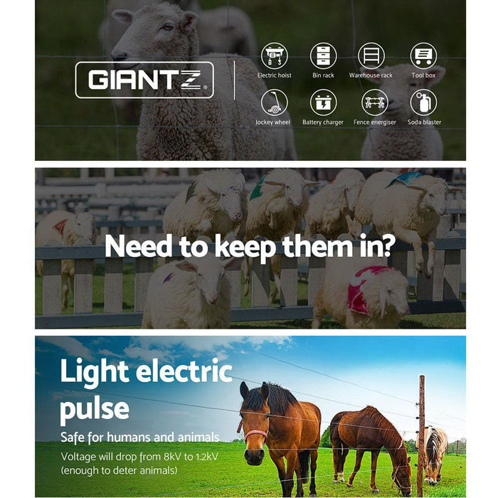 Giantz 5km Solar Electric Fence Energiser Energizer 0.15j