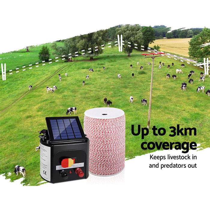 Giantz 3km Solar Electric Fence Energiser Energizer 0.1j
