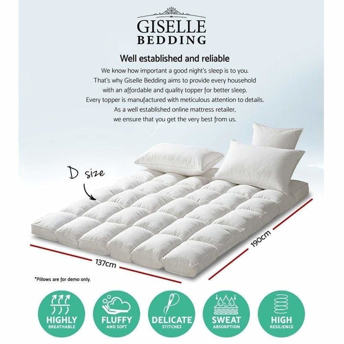 Giselle Double Mattress Topper Pillowtop 1000gsm Microfibre