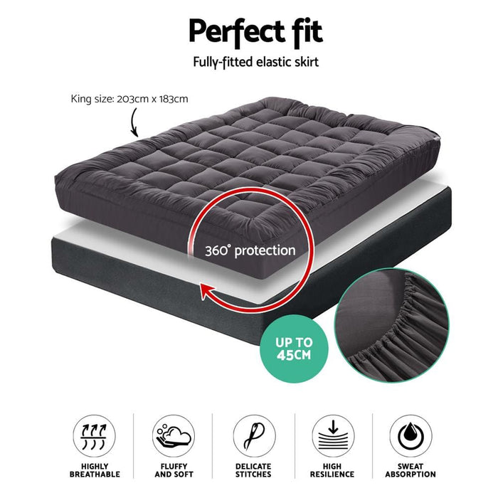 Giselle King Mattress Topper Pillowtop 1000gsm Charcoal