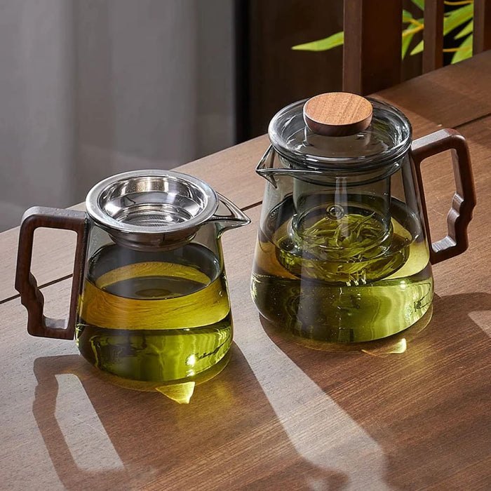 Glass Tea Set with Filter and Wooden Handle