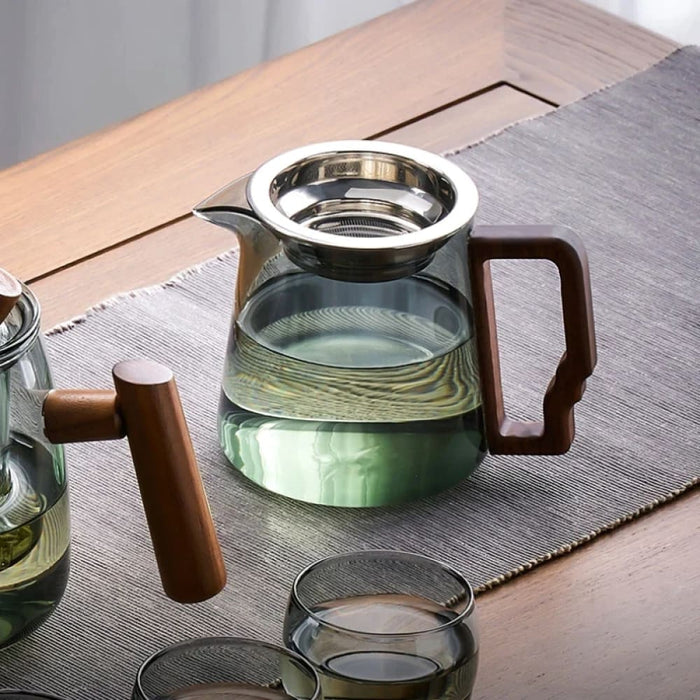 Glass Tea Set with Filter and Wooden Handle