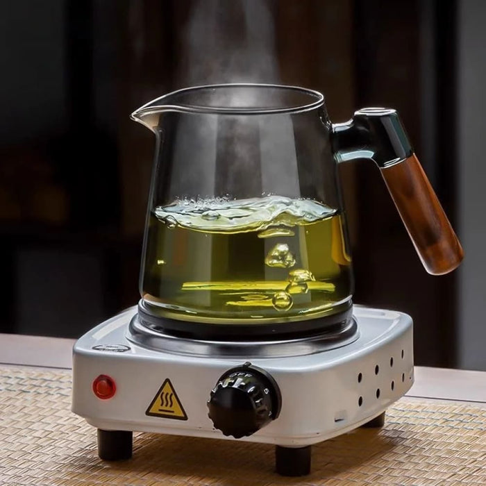 Glass Teapot Set with Teacups and Flower Design