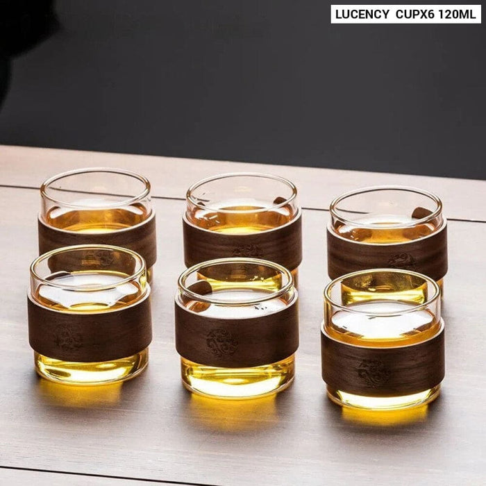 Glass Teapot Set with Teacups and Flower Design